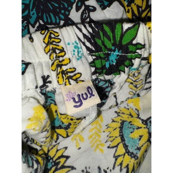 Boho Floral Womens Ruched Maxi Skirt Elastic Waist Yellow Blue - Picture 6 of 6